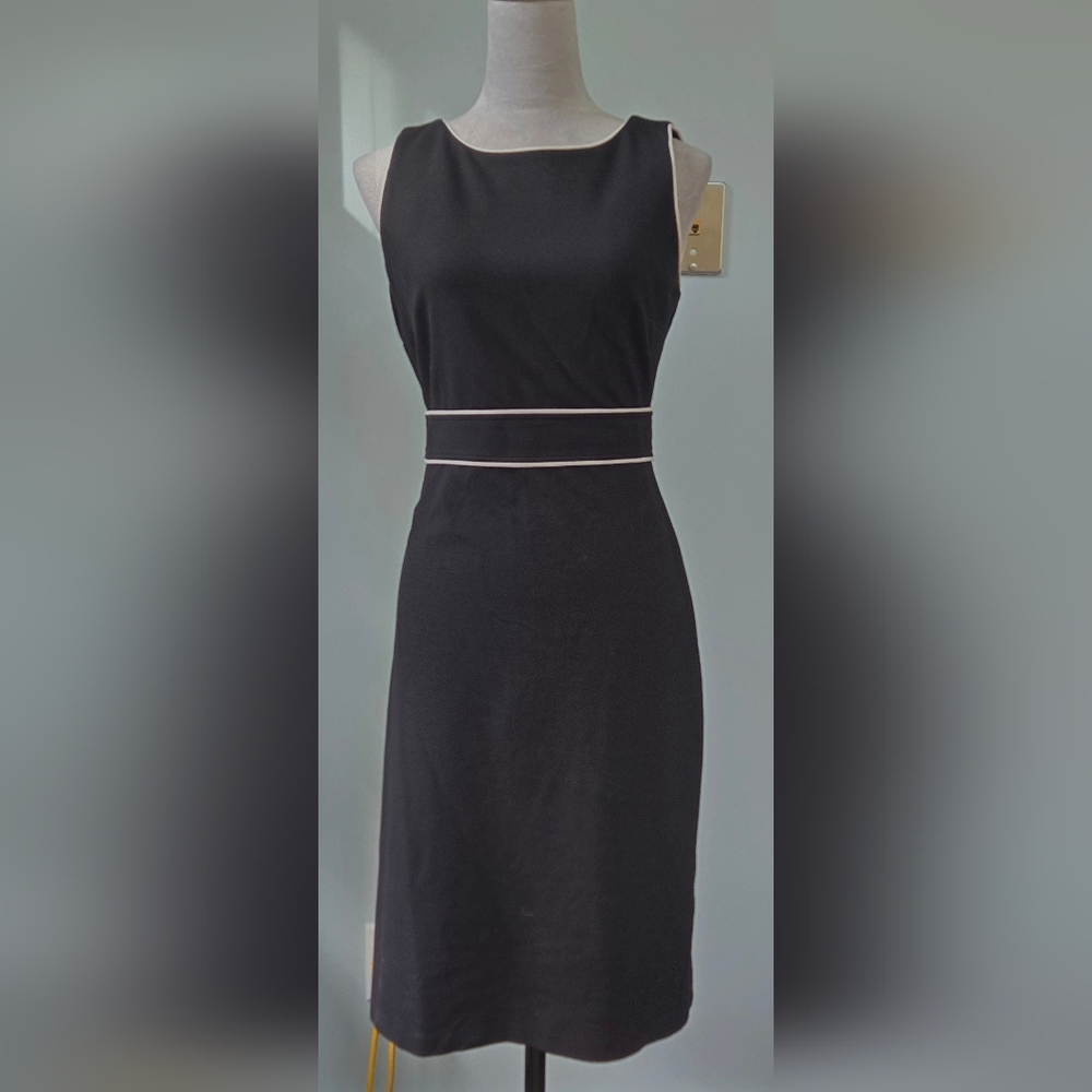 Talbots black shift dress with simple white trim & waist sz 4 (like Valentino)